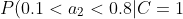 P(0.1<a_2<0.8|C=1)=0.2
